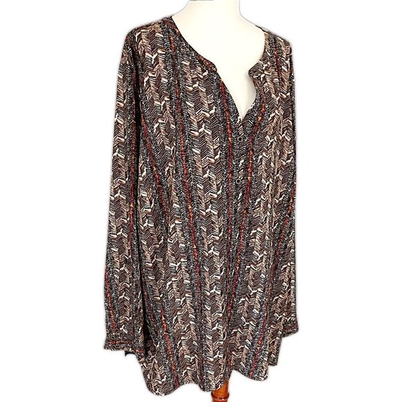 Catherines Top Plus Size 3X Button Up Bohemian Boho Chic Tribal Ethnic Flowy - Picture 4 of 16